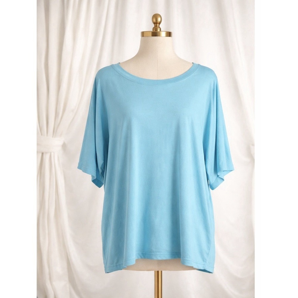 Chicos Popover Tee‎ Top 3 XL Aqua Blue Rayon Knit Flowy Oversized Lightweight